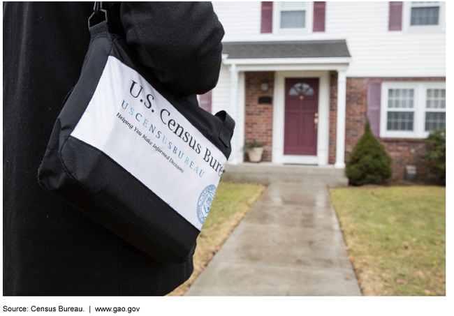 A census worker approaching a house