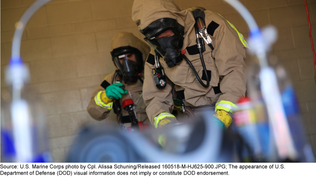 First responders in hazmat suits