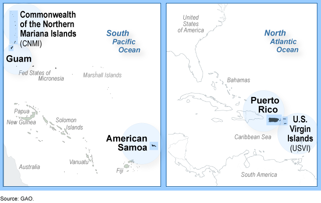 Map showing the territories in the South Pacific and North Atlantic