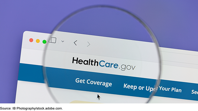 Image showing the HealthCare.gov website with a spyglass enlarging the words 'HealthCare.gov' and 'Get Coverage.' Image showing the HealthCare.gov website with a spyglass enlarging the words 'HealthCare.gov' and 'Get Coverage.'