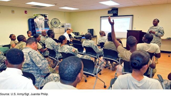 Servicemembers in a classroom.