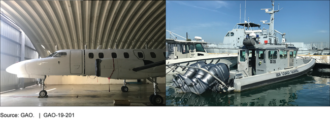 Caribbean Basin Security Initiative Funding Supported the Refurbishment of Aircraft (left) and the Purchase of Boats (right) to Reduce Illicit Trafficking