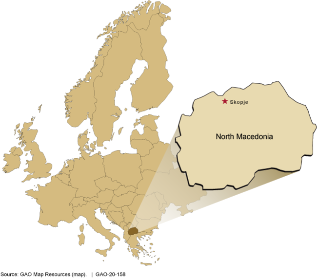 A map showing North Macedonia