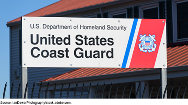 A sign that says U.S. Department of Homeland Security and United States Coast Guard.