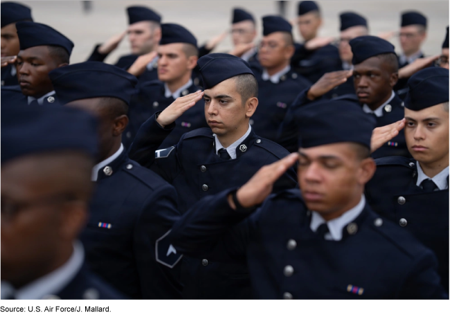 Space Force personnel who have graduated from basic military training. Space Force personnel who have graduated from basic military training.