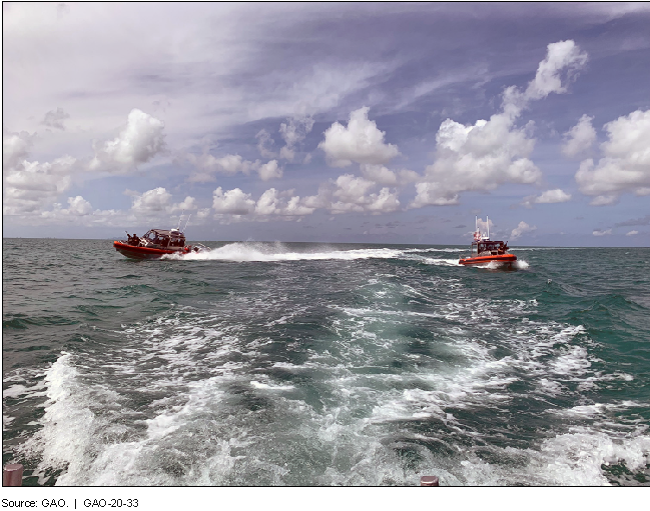 Two Coast Guard boats on the water