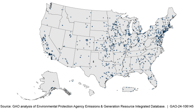 Map with dots showing locations throughout the U.S.