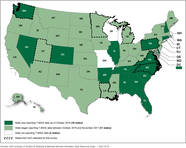 A map of the United States showing which states are participating and when they started.