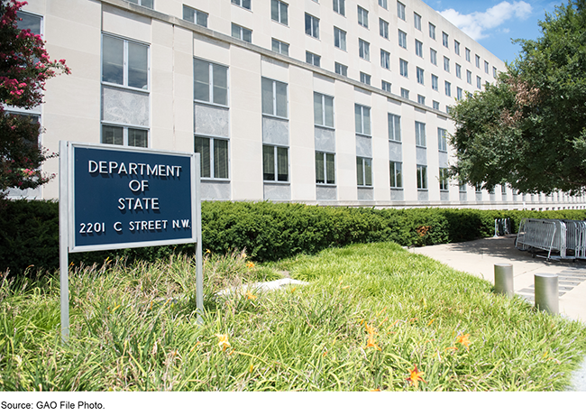 The exterior of the U.S. Department of State building