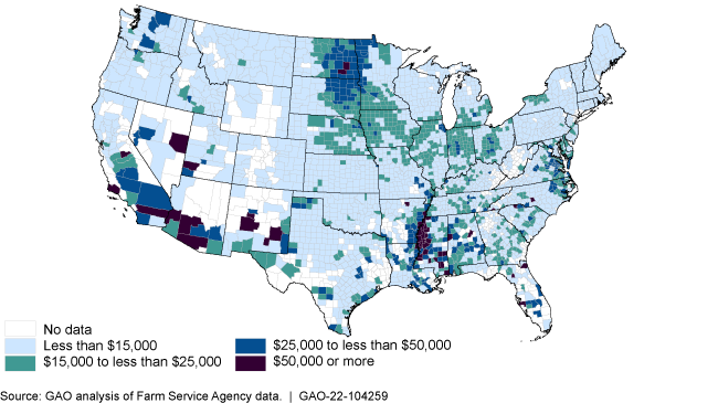 Map of the continental United States showing areas with less than $15,000, up to more than $50,000