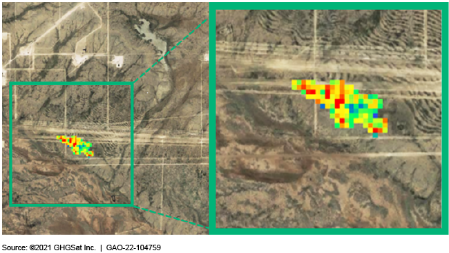 colorful digitized squares representing methane emissions in a satellite image