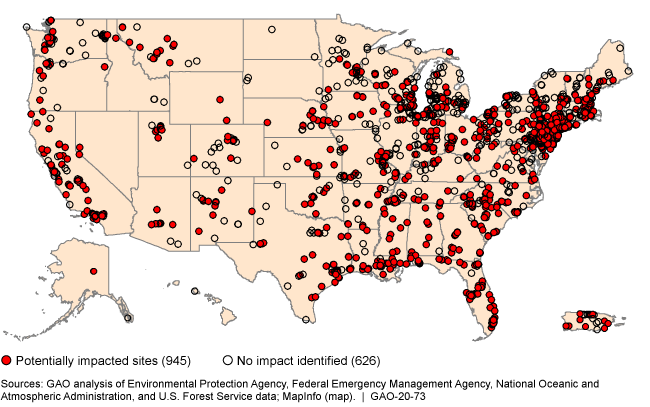 Map showing 945 potentially impacted sites