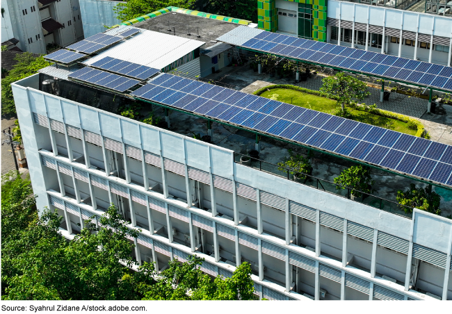 A building with solar panels on the roof