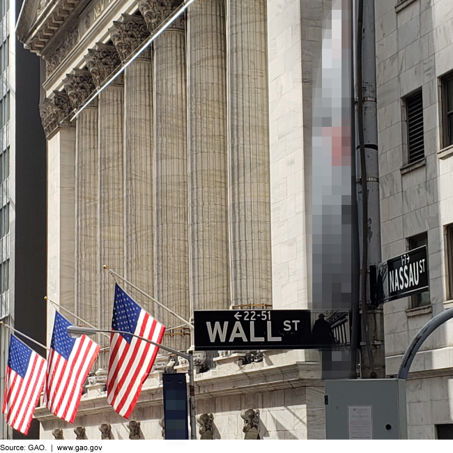 A side view of the New York Stock Exchange on Wall Street in New York City.