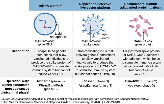 Vaccine Platform Technologies Supported by Operation Warp Speed, as of January 2021