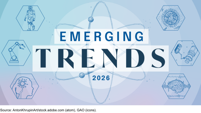 The words emerging trends 2026 are capitalized, along with six icons, 1. a robot walking, 2. a robot arm with hand attachment, 3. a person with a device in their brain, 4. a brain, 5. a device grabbing onto a satellite, and 6. the earth covered with satellites The words emerging trends 2026 are capitalized, along with six icons, 1. a robot walking, 2. a robot arm with hand attachment, 3. a person with a device in their brain, 4. a brain, 5. a device grabbing onto a satellite, and 6. the earth covered with satellites