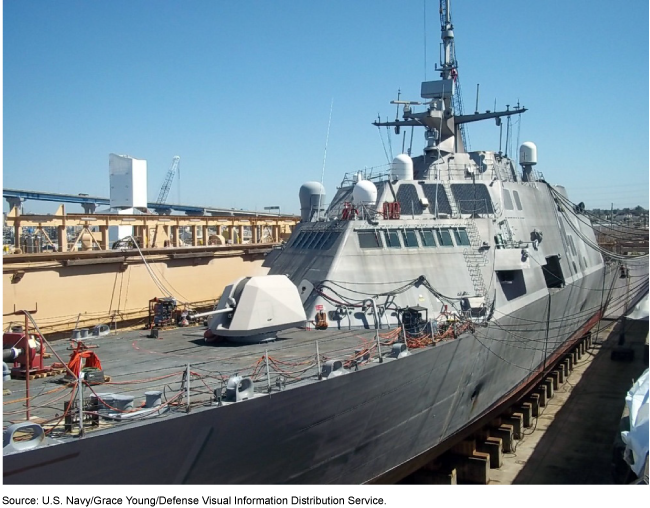 A combat ship docked for maintenance.