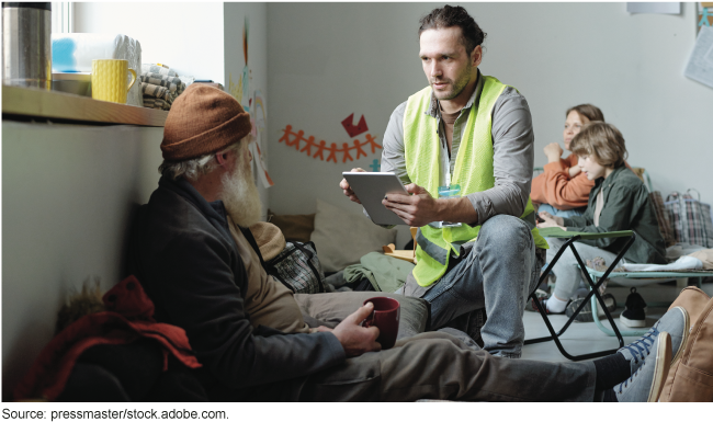 A service provider collets data from someone using an emergency shelter.