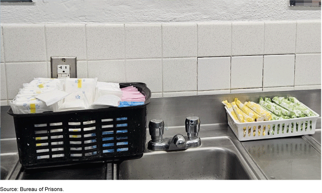 Pads, panty liners, and tampons provided to individuals at one Bureau of Prisons institution.
