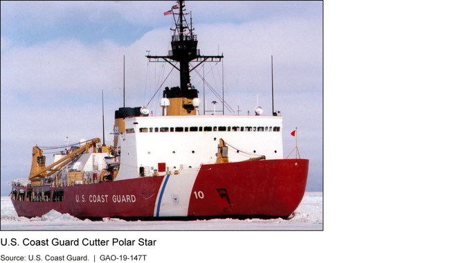 A photo of the cutter Polar Star in ice-filled water. 
