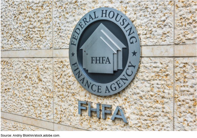 Seal of the Federal Housing Finance Agency on building.