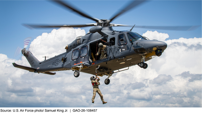 Photo of a person rappelling from a helicopter in flight
