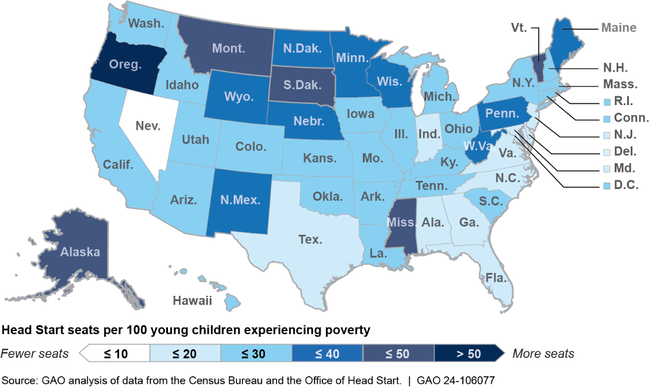 Head Start Seats Available for Every 100 Young Children in Poverty, Fall 2022