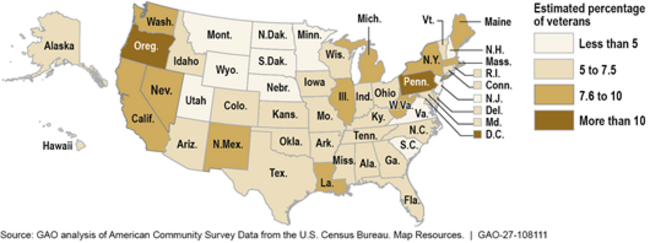 Estimated Percentage of Veterans Who Lived in Households Receiving Supplemental Nutrition Assistance Program Benefits by State in 2024