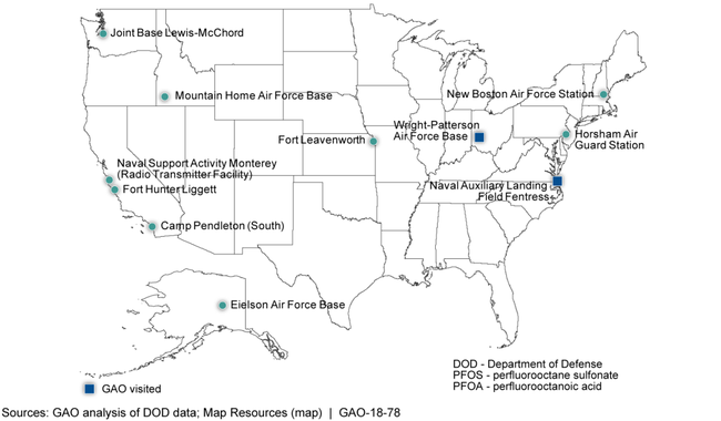 Military Installations Where DOD Has Initiated Actions to Address Elevated Levels of PFOS and PFOA in Installation Drinking Water, as of March 2017