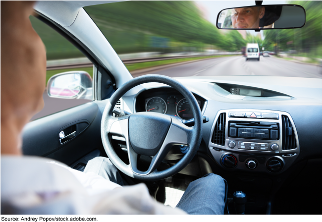 Driver without his hands on the wheel