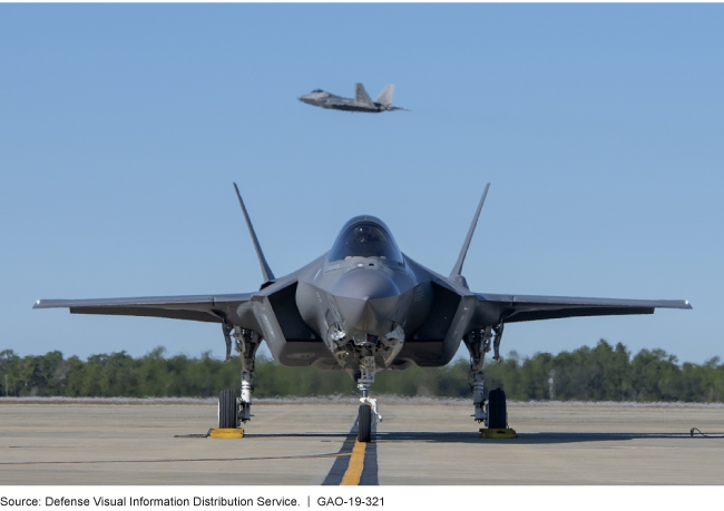 An F-35 jet on a runway preparing for takeoff.