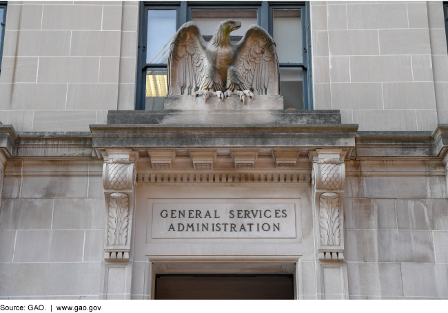 The front of the General Services Administration building