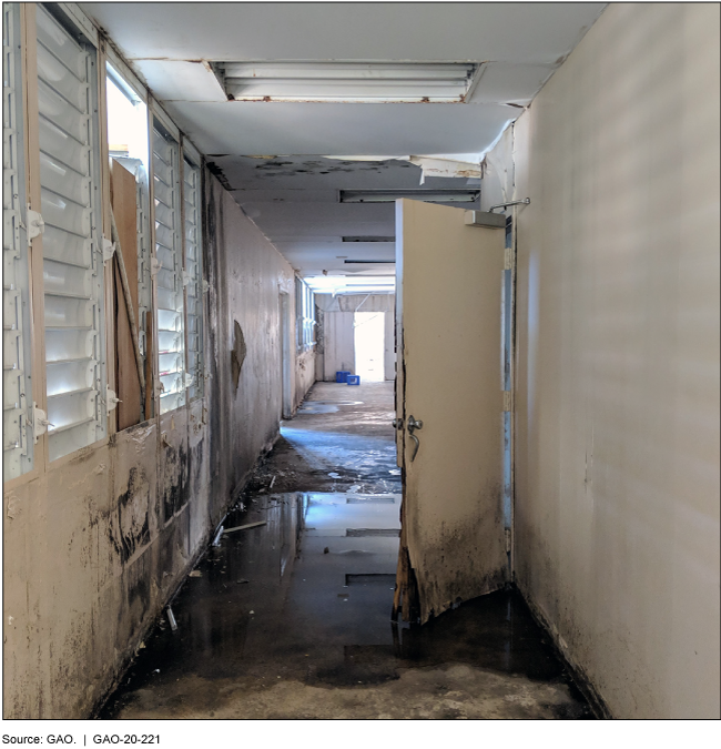 Water-damaged hallway