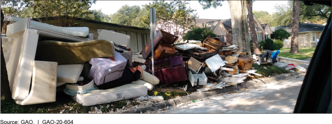 Residential Debris Awaiting Pickup in Texas Following Historic Flooding Caused by Hurricane Harvey in 2017
