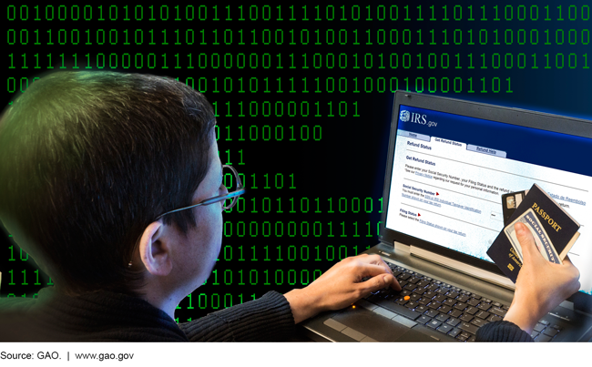 A woman holding documents and looking at a computer screen superimposed on a background showing ones and zeros