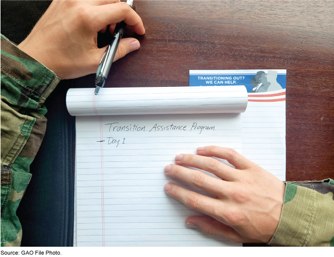 image of servicemember taking notes in a TAP class