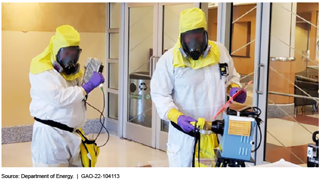 Two workers in hazmat suits 