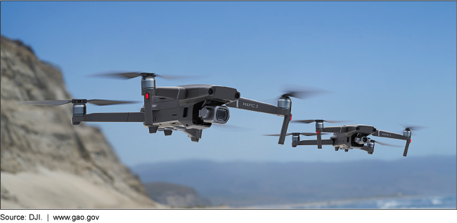 Two drones flying over a beach