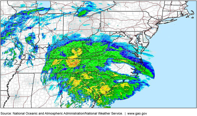 Storm radar over a United States map