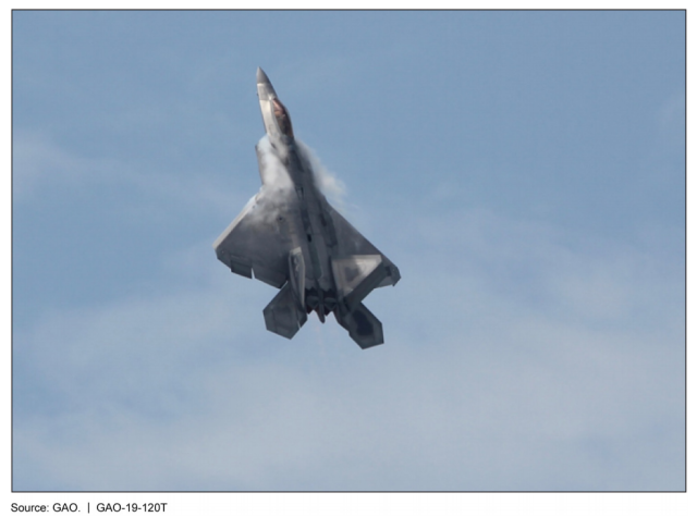 Photo Showing F-22 Aircraft Performing a High-Speed Maneuver
