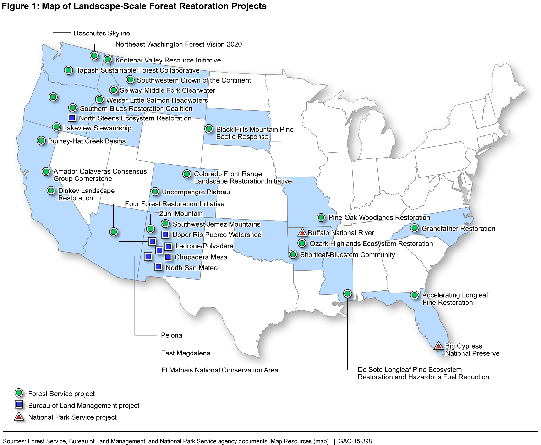 Figure 1: Map of Landscape-Scale Forest Restoration Projects