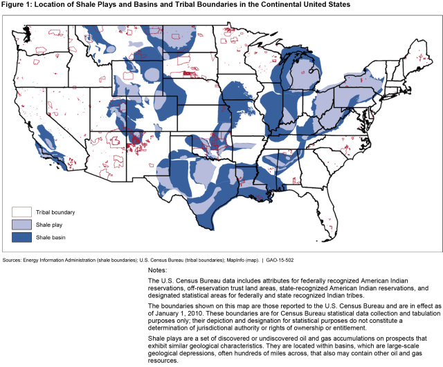 Figure 1: Location of Shale Plays and Basins and Tribal Boundaries in the Continental United States