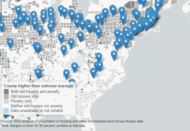 Interactive Map Showing Lead Paint Hazard Risk and Locations of HUD's Lead Grant Awards