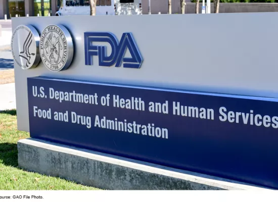 Photo showing the FDA building sign.