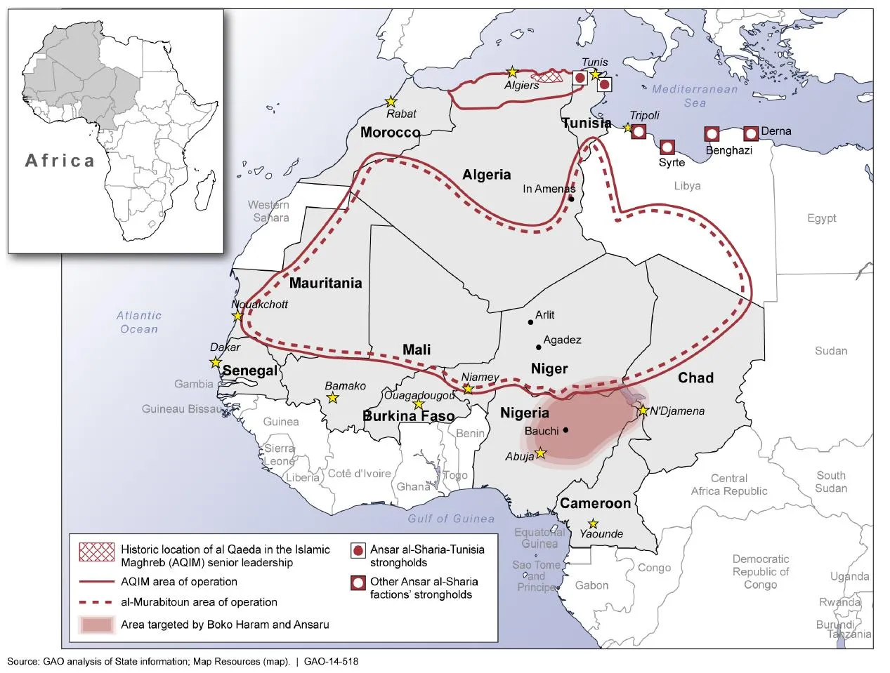 Figure 2: Key Terrorist Groups in Northwest Africa and Their Regions of Operation, 2009-2014