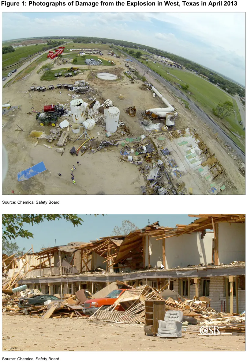 Figure 1: Photographs of Damage from the Explosion in West, Texas in April 2013