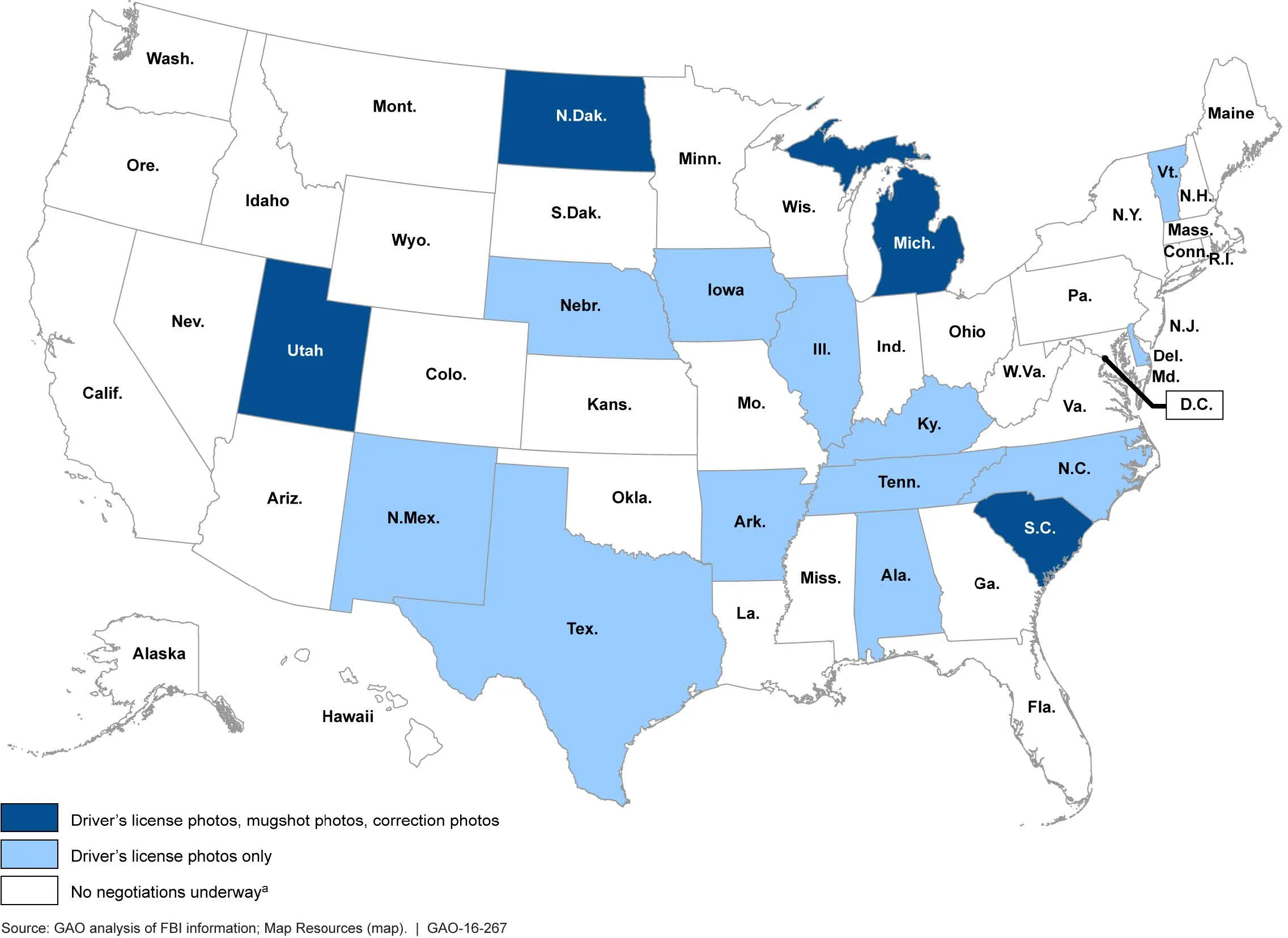Figure 4: Information Available for FBI Facial Analysis, Comparison, and Evaluation (FACE) Services' Photo Searches, by State