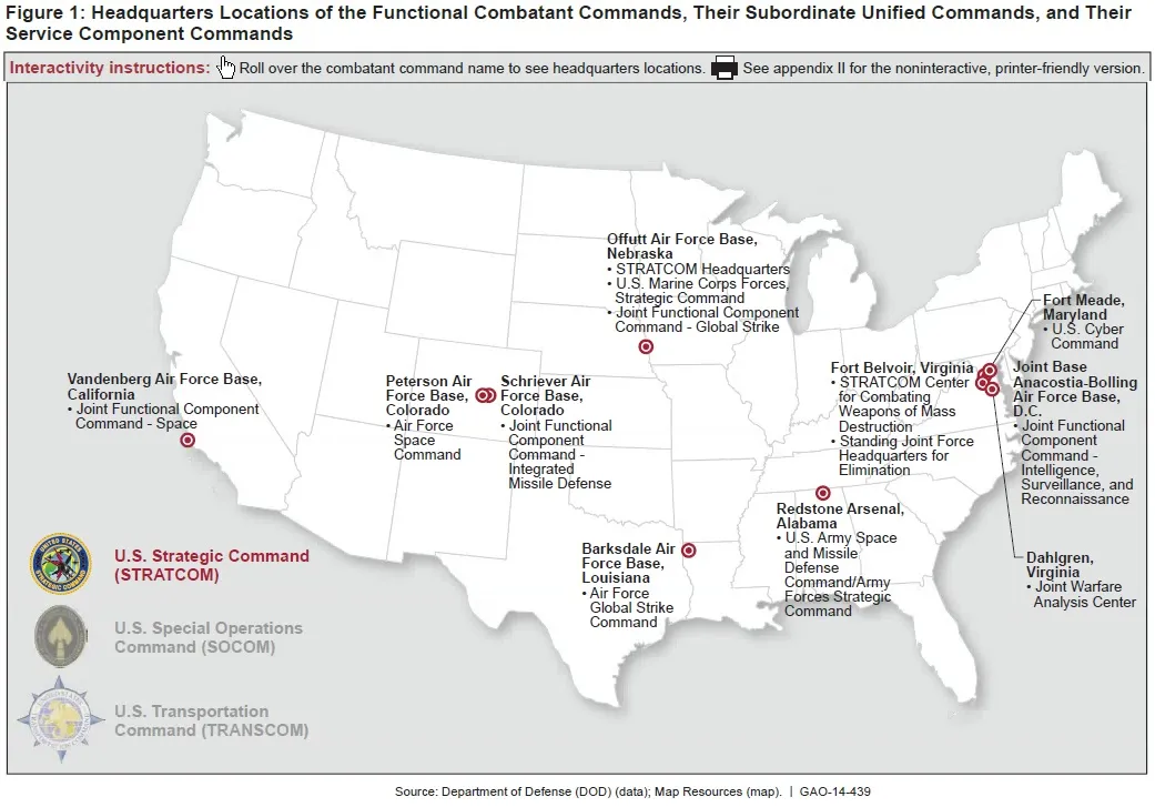 Figure 1: Headquarters Locations of the Functional Combatant Commands, Their Subordinate Unified Commands, and Their  Service Component Commands