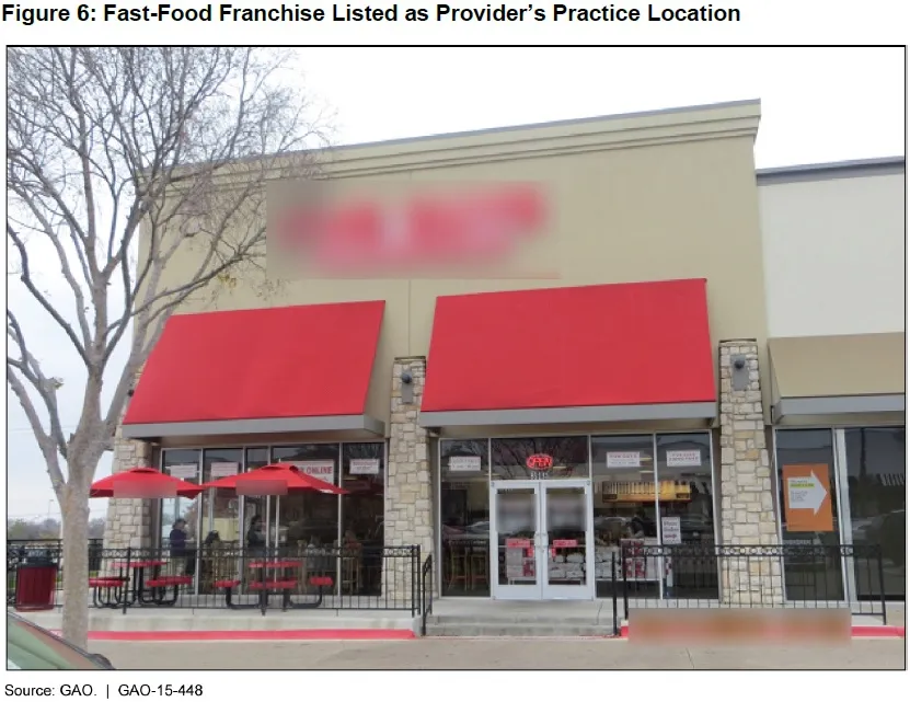 Figure 6: Fast-Food Franchise Listed as Provider’s Practice Location 