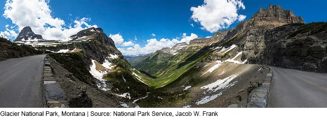 A scenic view of one of the Glacier National Park's canyons. 